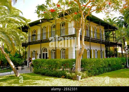 Ernest Hemingway House in Key West, Florida, FL USA.  Southern most point in the continental USA. Island vacation destination for relaxed tourism. Stock Photo