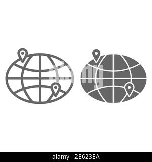 Delivery from one point of earth to another line and solid icon, delivery symbol, Planet earth with two pointer vector sign on white background Stock Vector