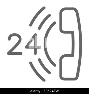 24-hour support line icon, logistics symbol, all-day customer assistance vector sign on white background, call center telephone icon outline style for Stock Vector