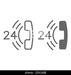 24-hour support line and solid icon, logistics symbol, all-day customer assistance vector sign on white background, call center telephone icon outline Stock Vector
