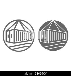 Lifting container line and solid icon, delivery symbol, crane hook loading container vector sign on white background, pulley icon in outline style for Stock Vector