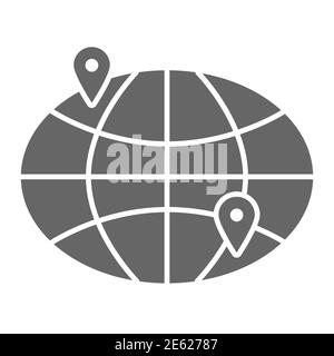 Delivery from one point of earth to another solid icon, delivery symbol, Planet earth with two pointer vector sign on white background, international Stock Vector