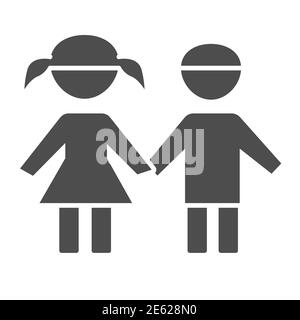Boy and girl solid icon, 1st June children protection day concept, children silhouettes sign on white background, Brother and sister symbol in glyph Stock Vector