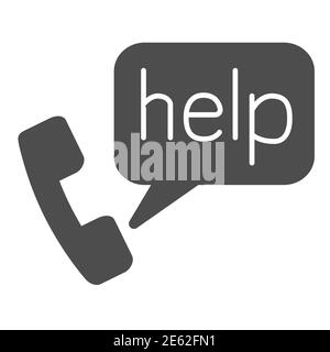 Handset with speech bubble solid icon, hotline support concept, Emergency call for help sign on white background, medical support in covid19 icon in Stock Vector