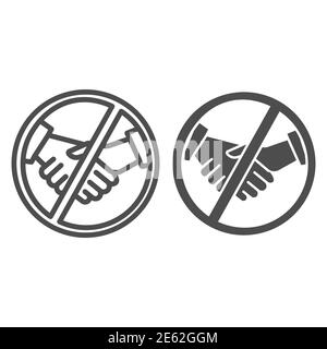 No handshake line and solid icon, covid-19 prevention concept, avoid physical contact and infection to prevent coronavirus sign on white background Stock Vector