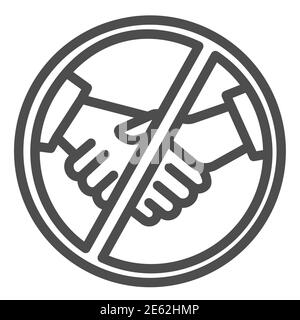 No handshake line icon, covid-19 prevention concept, avoid physical contact and infection to prevent coronavirus sign on white background, Ban Stock Vector