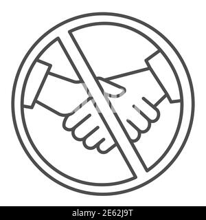 No handshake thin line icon, covid-19 prevention concept, avoid physical contact and infection to prevent coronavirus sign on white background, Ban Stock Vector