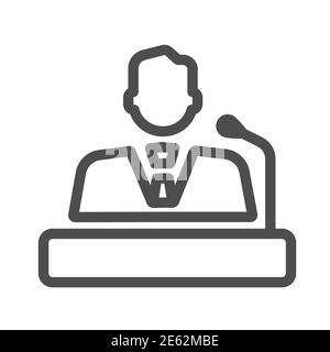 Speaker line icon, business communication concept, lecturer sign on white background, Orator speaking from tribune icon in outline style for mobile Stock Vector
