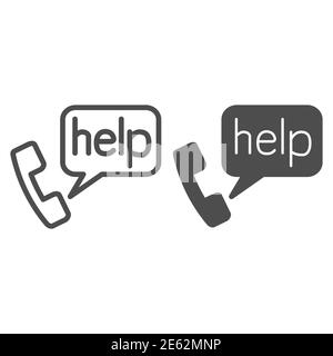 Handset with speech bubble line and solid icon, hotline support concept, Emergency call for help sign on white background, medical support in covid19 Stock Vector