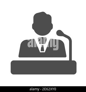Speaker solid icon, business communication concept, lecturer sign on white background, Orator speaking from tribune icon in glyph style for mobile Stock Vector