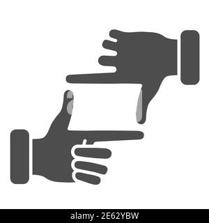 Hands in photo frame gesture solid icon, gestures concept, Human hands doing cropping sign on white background, photographer hand gesture icon in Stock Vector