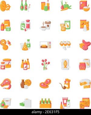 Groceries category vector flat color icon set Stock Vector