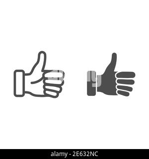 Like gesture line and solid icon, hand gestures concept, thumb up sign on white background, Approval and like sign in outline style for mobile concept Stock Vector