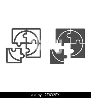 Four puzzle pieces line and solid icon, business solution concept, Jigsaw puzzles sign on white background, four parts of puzzle icon in outline style Stock Vector