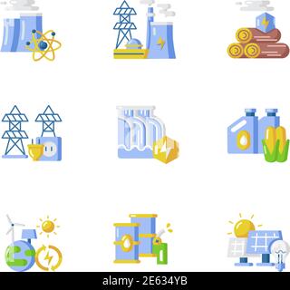 Energy industry vector flat color icon set Stock Vector