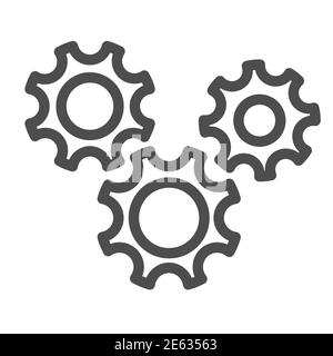 Three gears line icon, teamwork concept, gear mechanism settings sign on white background, three gearwheels icon in outline style for mobile concept Stock Vector
