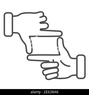 Hands in photo frame gesture thin line icon, gestures concept, Human hands doing cropping sign on white background, photographer hand gesture icon in Stock Vector