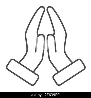 Pray hands gesture thin line icon, gestures concept, hands together in religious prayer sign on white background, Hand beg icon in outline style for Stock Vector