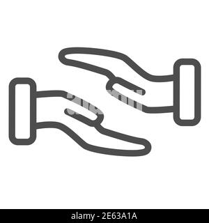 Support hands gesture line icon, gestures concept, Charity or helping hands sign on white background, protection and supporting hand icon in outline Stock Vector