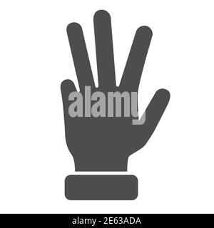 Four fingers up solid icon, gestures concept, Counting sign on white background, hand showing four fingers icon in glyph style for mobile and web Stock Vector