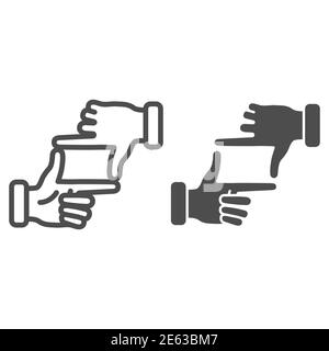 Hands in photo frame gesture line and solid icon, gestures concept, Human hands doing cropping sign on white background, photographer hand gesture Stock Vector