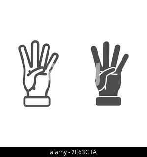 Four fingers gesture line and solid icon, gestures concept, count numbers on palm sign on white background, hand showing four fingers icon in outline Stock Vector