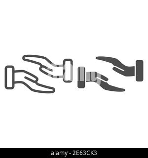 Support hands gesture line and solid icon, gestures concept, Charity or helping hands sign on white background, protection and supporting hand icon in Stock Vector