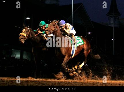 Jockey Garrett Gomez Aboard Blame Celebrates After Edging Out Zenyatta In The Classic Race Under The Lights During The 10 Breeders Cup World Championships At Churchill Downs In Louisville Kentucky November 6