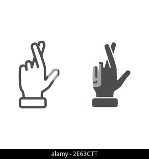 Promise gesture line and solid icon, gestures concept, Hand with crossed fingers sign on white background, Gesture good luck or fortune icon in Stock Vector