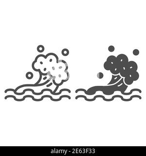 Sea wave line and solid icon, Summer concept, water splash sign on white background, ocean wave icon in outline style for mobile concept and web Stock Vector