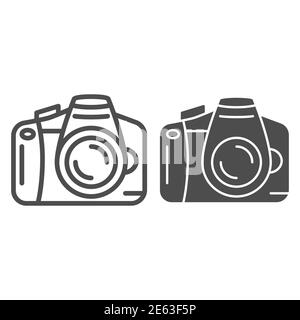 Camera line and solid icon, photography equipment concept, Tourist camera sign on white background, Vintage camera icon in outline style for mobile Stock Vector