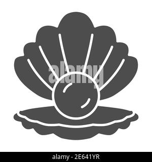 Shell with pearl solid icon, nautical concept, Seashell sign on white background, pearl in opened seashell icon in glyph style for mobile concept and Stock Vector