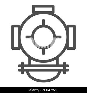 Diving helmet line icon, ocean concept, Underwater equipment sign on white background, diving scuba helmet icon in outline style for mobile concept Stock Vector