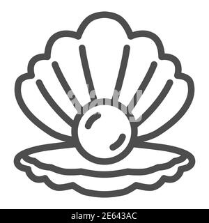 Shell with pearl line icon, nautical concept, Seashell sign on white background, pearl in opened seashell icon in outline style for mobile concept and Stock Vector