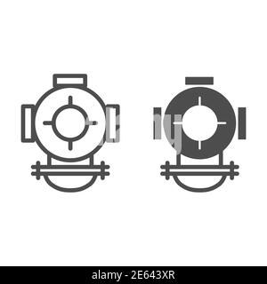 Diving helmet line and solid icon, ocean concept, Underwater equipment sign on white background, diving scuba helmet icon in outline style for mobile Stock Vector