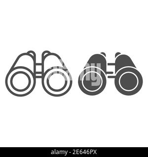 Binoculars line and solid icon, ocean concept, Binocular sign on white background, marine researcher optical instrument icon in outline style for Stock Vector