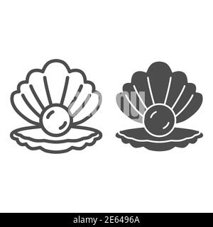 Shell with pearl line and solid icon, nautical concept, Seashell sign on white background, pearl in opened seashell icon in outline style for mobile Stock Vector