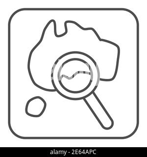 Map and magnifier thin line icon, Travel concept, World map with magnifying glass sign on white background, Map search icon in outline style for Stock Vector