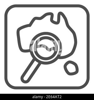 Map and magnifier line icon, Travel concept, World map with magnifying glass sign on white background, Map search icon in outline style for mobile Stock Vector