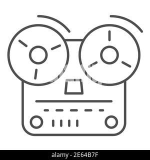 Tape recorder thin line icon, Music concept, Old reel tape recorder sign on white background, open reel tape deck recorder icon in outline style for Stock Vector