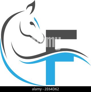 Letter F icon logo with horse illustration design vector Stock Vector