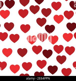 Red hearts seamless pattern. Random scattered hearts background. Love or Valentine theme. Vector illustration. Stock Vector