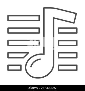 Music note thin line icon, Music festival concept, melody sign on white background, note icon in outline style for mobile concept and web design Stock Vector