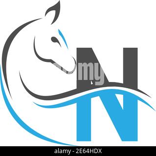 Letter N icon logo with horse illustration design vector Stock Vector