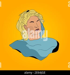 Pin up girl. Pretty woman face in sketch style. Portrait of a blonde girl in a flat style. Stylish image of an actress, model. Stock Vector