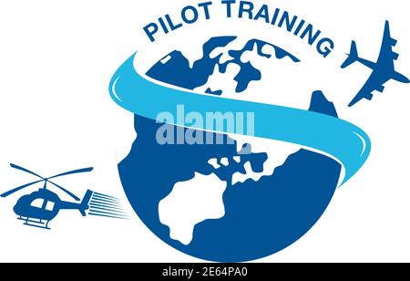 Pilot training academy logo design with using helicopter and plane  vector template Stock Vector
