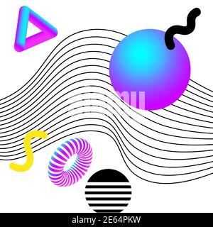 Vibrant 3d geometry and lines abstract collage. Vector design for social media and visual content, web and UI design, posters, collage, branding. Stock Vector