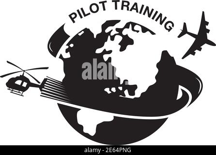 Pilot training academy logo design with using helicopter and plane  vector template Stock Vector