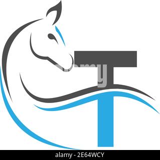 Letter T icon logo with horse illustration design vector Stock Vector