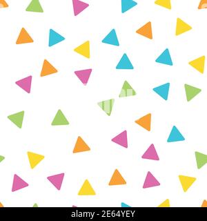 Seamless abstract geometric pattern of triangles in random order. Funny, happy and children theme. Simple flat vector illustration. Stock Vector